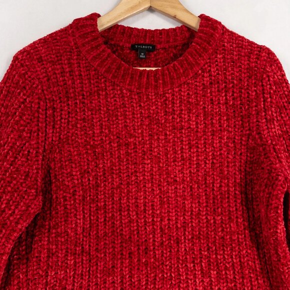 Talbots Sweater Womens Medium Red Chenille Pullover Chunky Knit Soft Cozy Casual - Picture 3 of 8